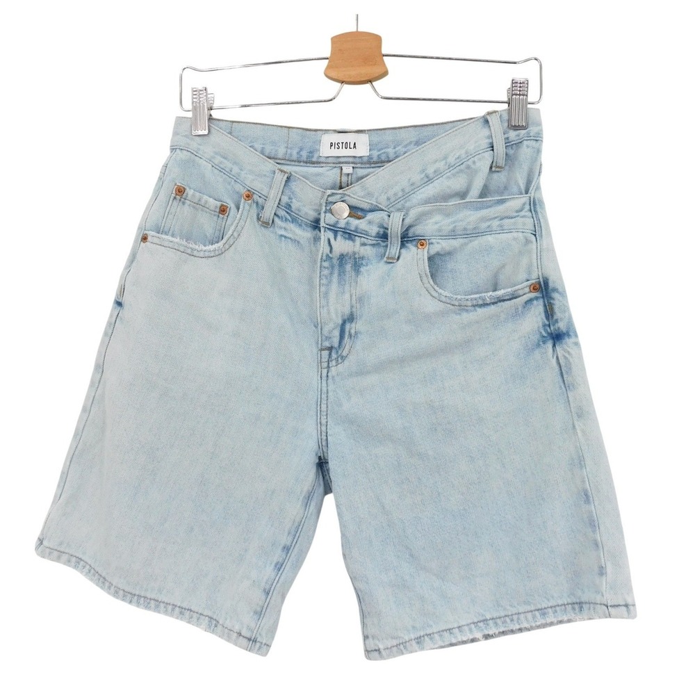 Pistola Crossover High Rise‎ Denim Shorts Light Wash Blue Size 25